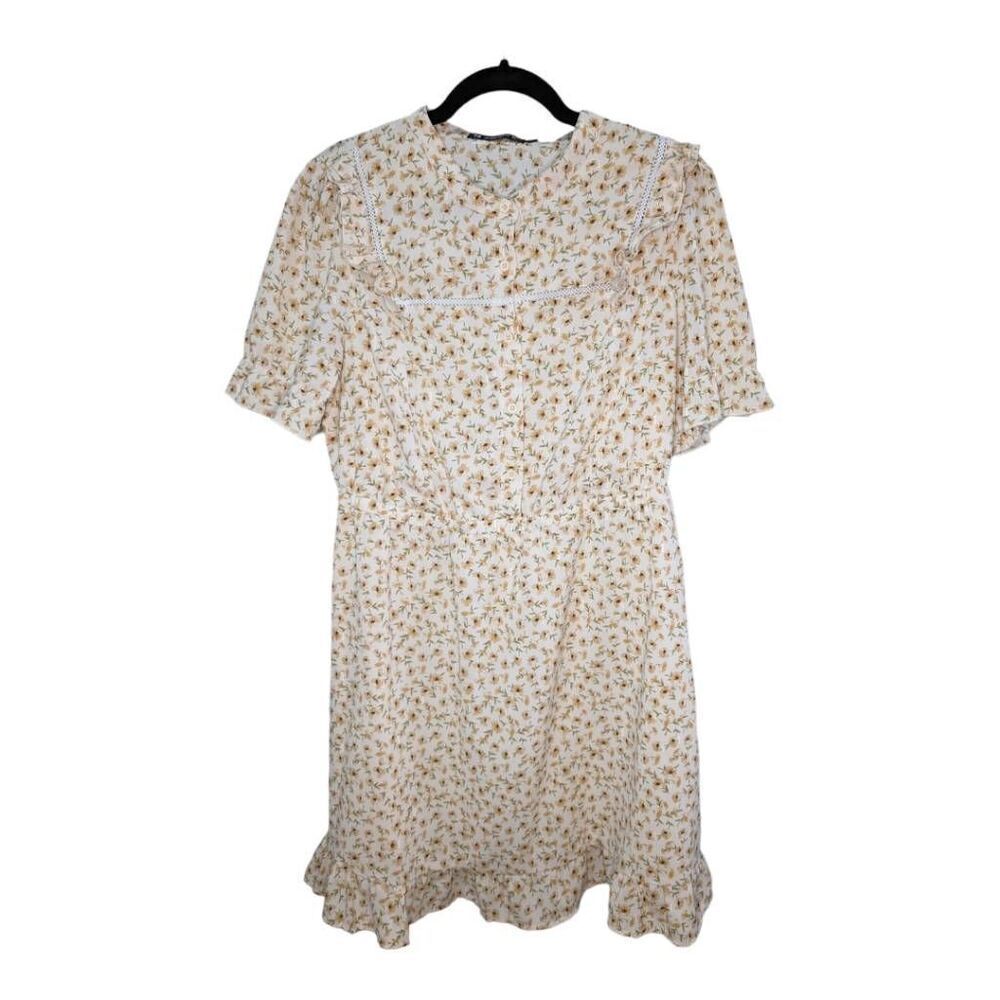 Allegra K off White Floral Printed Ruffle Dress Women's Size Large